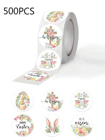 500pcs/Roll, Watercolor Easter Bunny Egg Cartoon Decorative Self-Adhesive Stickers, Holiday Stickers, Box Sealing Stickers, Gift Box Decoration Bags Packaging Labels, Sealing Stickers, Party Favors