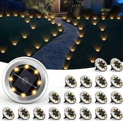 12pcs Solar Ground Lights, 8 LED Bulbs, Solar Path Lights - IP44 Waterproof, Outdoor Landscape Lighting For Walkways, Gardens, Yards, Lawns And Driveways - With 8 LED Solar Bulbs