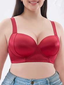 Plus Size Women's Burgundy Bra - Luxurious High Luster, Sexy Lift And Support, Comfortable For Autumn/Winter - Burgundy - View 7