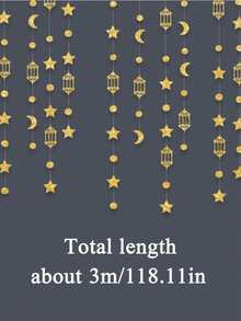 1set Star And Moon Wreath Banner Decor, Ramadan Decoration Set, Eid And Ramadan Decor, Party Decoration, Islamic Crescent Moon Ribbon, Ramadan Decorations, Glittery Gold Star And Moon Paper Wreath Hanging Ribbon Banner Background, Holiday Party Decor, Bedroom Wall Sticker And Living Room Beautification - Gold - View 4