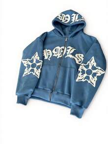 New European And American Women's Street Hoodies With Foam Zippers And European And American Hoodies - 藍色 - 查看 6
