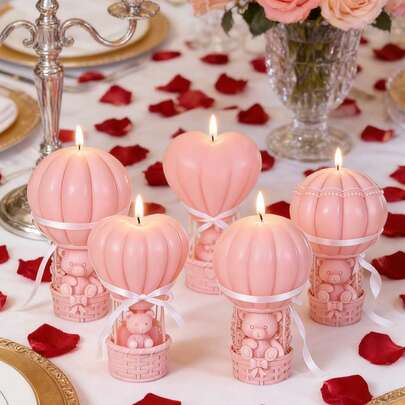 1个丘比特泰迪熊爱心热气球蜡烛模具 - 易脱模可重复使用，适用于树脂/蜡烛/石膏硅胶模具，情人节/圣诞节/婚礼情侣礼物，家居装饰