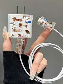 适用于苹果 18/20W 充电器适配器的 3 件套保护套，充电线头保护套 - 红色爱心图案、浅蓝色条纹图案、花卉爱心图案、波点小狗图案