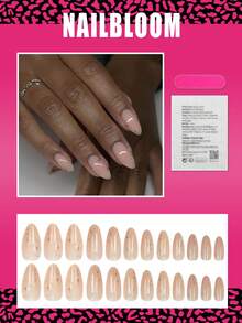 24pcs Medium Almond Ramadan Press On Nails, Silver Star Polka Dots Nude Full Cover Glossy False Nails Set, Include: 1pc Jelly Glue And 1pc Nail File,Easy To Wear Daily Fake Nails & French Tip Nails Press On Art For Women And Girls Daily Life - Multicolor - View 2