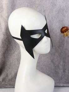 1pc Black Bat Eye Mask Half Face Mask, Unisex Carnival Party Makeup Masquerade Cosplay Accessory, PU Leather Mask, Fashion Masquerade - Black - View 7