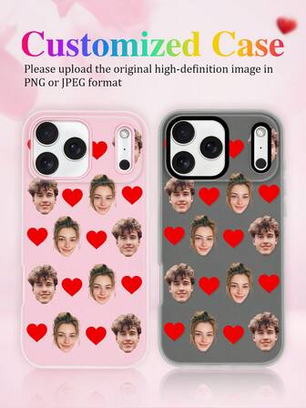 Sommar 1 Personlig utklippsstil, Anpassade familj-, barn-, husdjursfoton, Personlig signatur, Litet fräscht svart hjärtformat godisskal med stora hål och två-i-ett-jellyskal, Kompatibelt med 17 Pro Max 16 15 14 13 12 11 Pro MAX Snyggt Air-fodral med mjuk kant, Skyddande skal, Roligt telefonskal, Presenter till kvinnor, Alla hjärtans dag-parstil