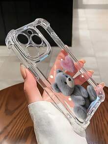 心形小熊图案手机壳，兼容 17/17Pro/17Promax/16/16Pro/16Promax/15/15Pro/15Promax/14/13/12/11，防震保护套 - 無色 - 查看 3