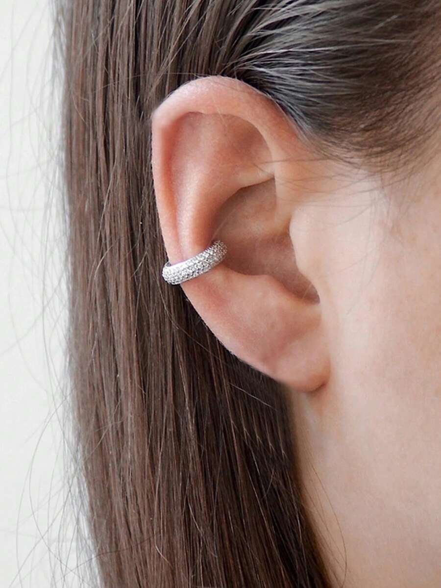 1 pieza Pendientes de clip de plata esterlina 925 con diseño geométrico clásico y circonita cúbica, sin necesidad de perforación, adecuado para uso diario de mujeres, bodas, fiestas, compromisos, aniversarios, Día de San Valentín y otras ocasiones - Plateado - Ver 1