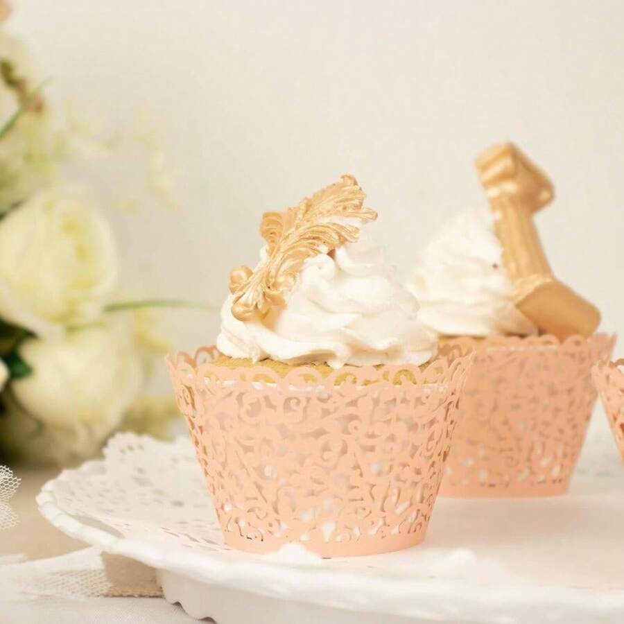 50 Pack 4" Mini Metallic Gold Butterfly Truffle Cup Dessert Liners Square Cupcake Tray Wrappers 225GSM Party Baking Supplies - Rose Gold/Blush - 查看 1