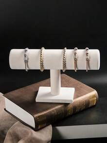 1个优雅黑色天鹅绒T字形手镯展示架 - 桌面首饰架，母亲节礼物，适用于零售展示柜，无需用电，坚固的塑料底座，非常适合展示项链、手镯和手表，天鹅绒手表架，柔软的天鹅绒表面，多功能桌面收纳架，非电动 - 也适用于其他类型的椭圆形首饰架 - 彩色 - 查看 15