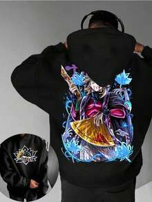 Men Anime Hoodie Cool Fan Art Design For Otaku And Anime Lovers Stylish Geek Fashion Statement With Unique Flair And Groove  Streetwear For Anime Fans Casual Wear With Vibrant Print And Comfortable Fit - 黑色 - 查看 1