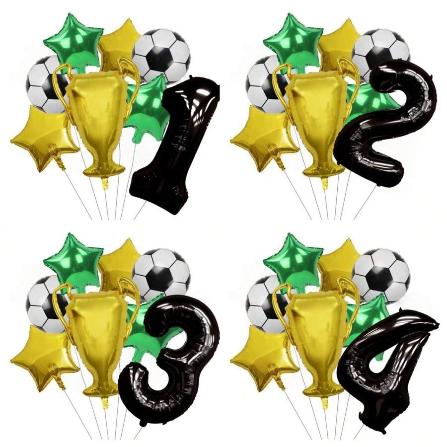 Trofeo de número negro y dorado de 32 pulgadas, trofeo de fútbol estrella verde de 18 pulgadas, conjunto de globos de papel de aluminio, decoraciones para fiesta de cumpleaños - Blanco y Negro - Ver 1