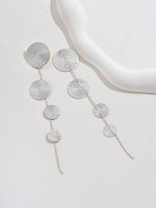 New European And American Style Pattern Tassel Round Dangle Earrings - Silver - View 2
