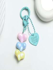 1pc Resin Heart-Shaped Dopamine Color Beaded Keychain Pendant, Colorful Heart Charm Accessory, Sweet Bag/Purse Decor - Multicolor - View 4