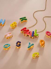 1 pieza Collar personalizado con colgante de letra de burbuja 3D de colores, joya de colgante de letra de burbuja personalizada, regalo ideal para amigos, parejas y familia - Estilos de moda, vintage, minimalista, casual, lindo, personalizado, regalo único ideal para bodas, Día de San Valentín, Día de la Madre - Dorado - Ver 4