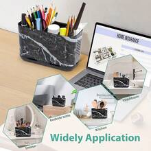 Boperzi Black Toothbrush Holder For Bathroom Toothpaste Organizer Countertop, Detachable Anti-Slip Marble Toothpaste Storage Caddy 6 Slots With Drainage Holes For Makeup Brush Razor Stand,BlackMarbleColor - 黑色大理石紋 - 查看 7