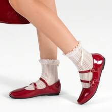 WEIDE zapatos mujer flats Flats Ballerina de charol con doble correa, Flats De Dama elegantes Flats Rojos y flats negros mujer, combinan con faldas y jeans, ideales para oficina, campus y salidas casuales, estilo Flats De Dama Elgantes y flexi flats - Rojo - Ver 15