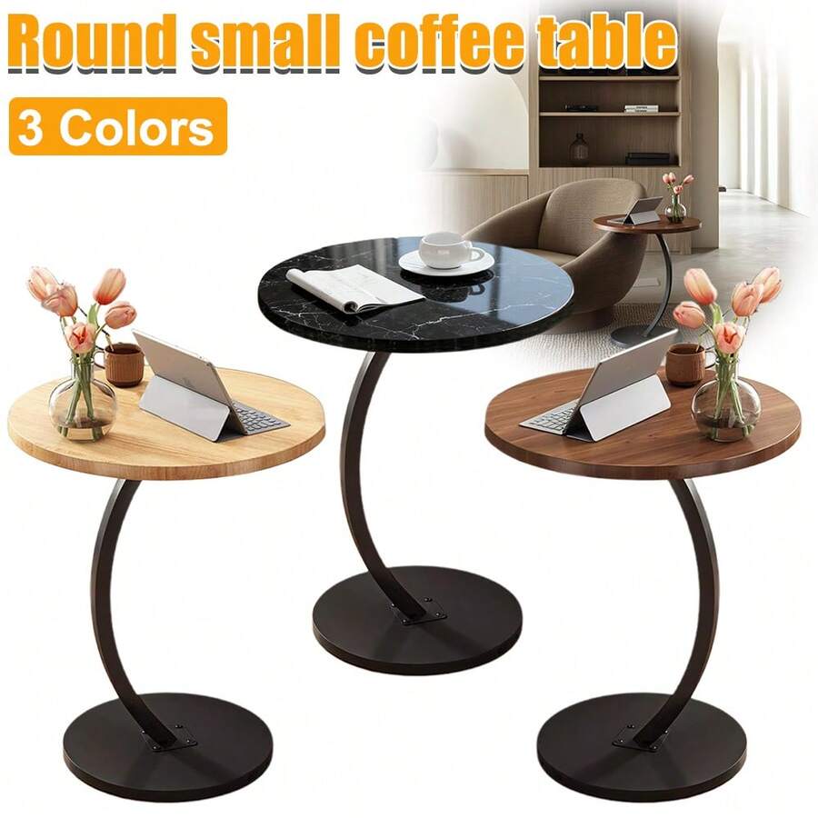 Small End Table, Sofa Side Table Single Layer New Round Shaped Sofa Table ,Durable Density Board Bedroom Multi-Functional Side Table Metal Frame Space Saving Perfect For Living Room Sofa And Bedroom,Round Small Coffee Table - Ginger - View 1