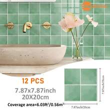 12片装，尺寸为7.87x7.87英寸/11.81x11.81英寸，简约莫兰迪配色家居装饰墙贴。灵感源自瓷砖的2D自粘墙贴。易撕易贴，可移除设计。防水耐磨。适用于客厅、卧室、厨房、餐厅和浴室墙面。装饰墙贴。 - 彩色 - 查看 16
