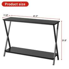 Hodeffior 80cm/105cm Langschmaler Konsoltisch mit 2 Regalen – Zweistufiger Sofatisch für Eingang, Flur, Wohnzimmer & Schlafzimmer, Landhausstil - Schwarz - Übersicht 3