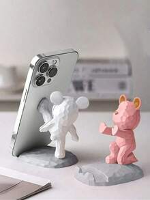 1pc Cartoon Bear Phone Holder Desk Decor Craft, Suitable As Birthday, Children's Day, Easter, Halloween, Christmas Gift, Slouchy Phone Stand Desk Ornament Bear Holder - Multicolor - View 10