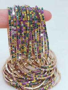 6/12/24/60 chiếc Vòng tay tennis đính đá lấp lánh, Vòng tay co giãn cho nữ dùng cho tiệc tùng, lễ hội, màu tím, vàng, xanh lá, trắng, quà tặng cá nhân hóa - vòng đeo tay - Xem 22