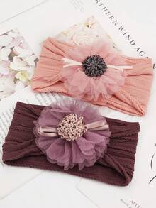 1/3pcs Tulle Flower Headbands Soft Nylon Jacquard Hairbands For Infants - Multicolor - View 7