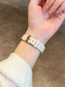 1条女士米色时尚水钻H型扣拼接皮革表带，适用于38/40/41/44/45/49/42/46mm Series 11/SE3/Ultra3/Ultra/SE/SE2/10/9/8/7/6/5/4/3/2/1 - 米色 金扣 - 查看 5