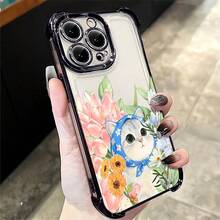 1pcs Colorful Floral Cat Phone Case Compatible with Apple Phone 17 16 15 14 13 12 11 ProMax  Silicone Antidrop Phone Case Vintage Girlish Style Cute Elegant Can Be Given To Friends Can Be Given To A Lover - Negro - Ver 2