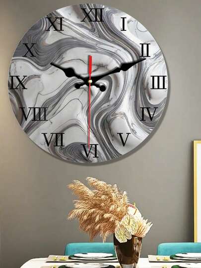 Reloj de pared de madera moderno y grande con decoración abstracta de mármol en blanco y negro, regalo de inauguración de casa