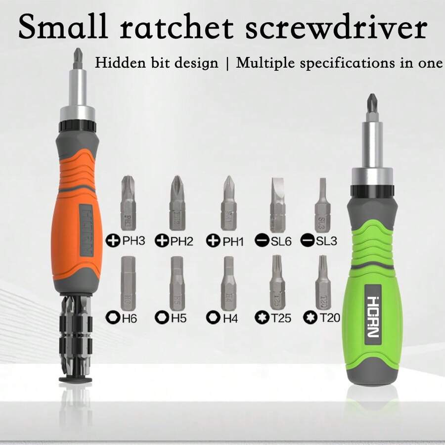 High-Quality Ergonomic Ratchet Screwdriver Kit - Adjustable Multi-Functional Screwdriver Set With A Ratchet Design, Effort-Reducing, Comfortable Handle For Optimal Performance And Longevity - Green/Orange - View 1