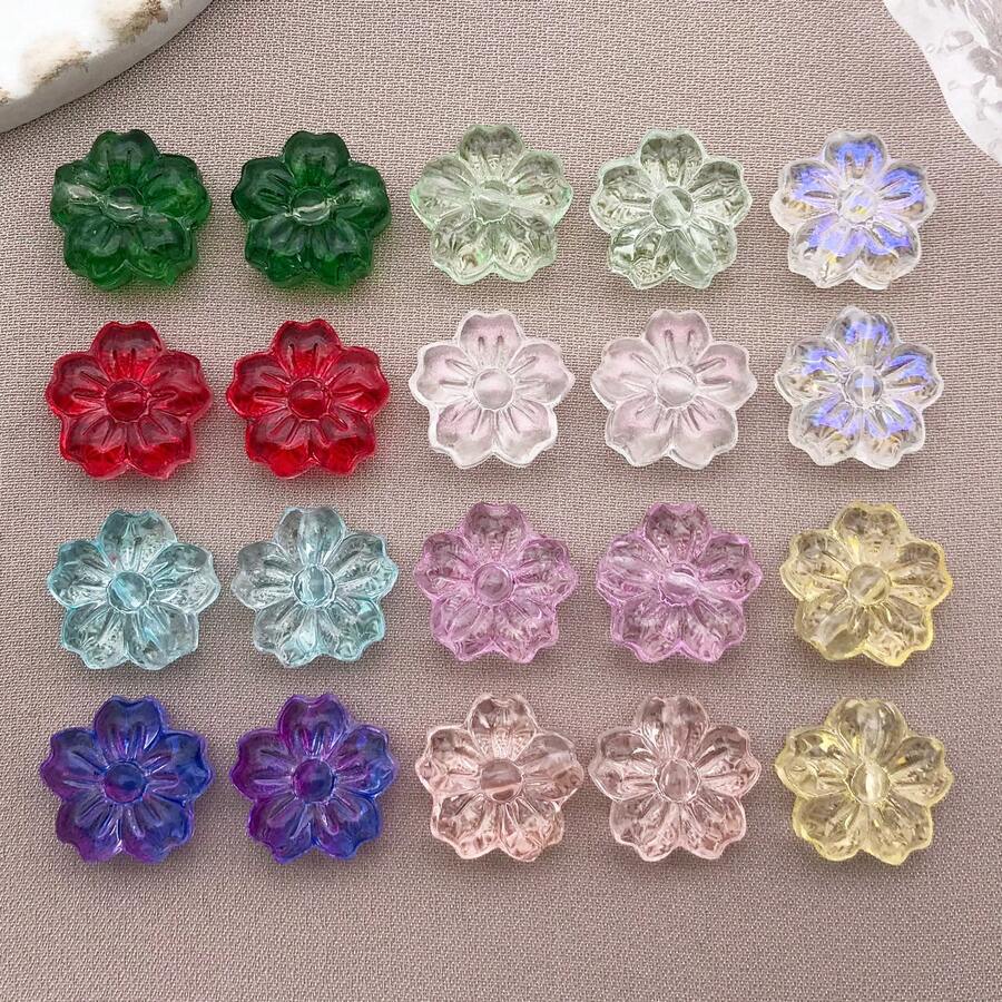 20 hạt cườm hoa thủy tinh nhiều màu sắc, hạt pha lê hình hoa anh đào, hạt cườm hình hoa dễ thương dành cho phụ nữ, đồ thủ công mùa xuân, móc khóa DIY, chuông gió, đồ trang sức.