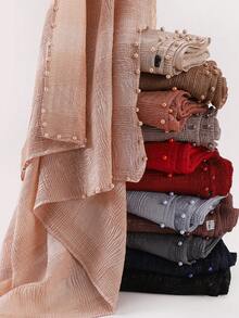 1pc Plain Pleated Beaded Small Square Hijab Scarf - Multicolor - View 1
