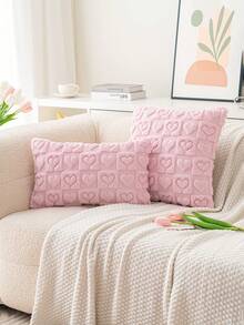 1pc/2pcs Soft Plush Heart Shaped Pillow Cover, Suitable For Living Room, Bedroom, Wedding, Party, Valentine's Day, All Season - Pink - View 6