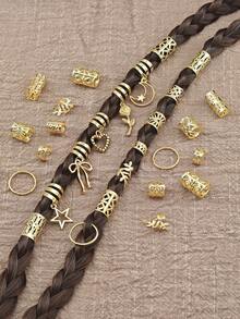 70件金色发饰套装，包含星星、月亮、玫瑰、心形吊坠装饰，适合编发，合金发夹，女士适用，巴洛克风格装饰，适用于派对和摄影