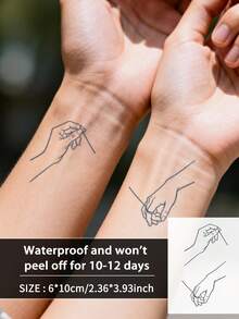 1Pc Tattoo Valentine Day Temporary Tattoos Gesture Simple Line Couple Minimalist Y2K Semi Permanent Tattoo Fake Waterproof Sweatproof Last For 1-2 Weeks Realistic Herbal Juice Anti-Friction Non-Reflective Black For Woman And Men Tattoo Stickers For Arm, Chest, Leg, Abdomen, Waist, Finger, Neck, Spine, Modernist Body Art - Black - View 9