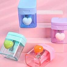 2pcs Heart-Shaped Single/Double Hole Pencil Sharpeners - Creative Cartoon Design, Durable Plastic Material, Suitable For School & Office Supplies, Great Back-To-School Gift Or Prize, Stationery, Interesting Design, Sturdy Structure - Multicolor - View 5