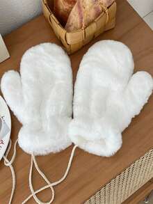 1 Pair Women's Fluffy Mittens Gloves, Warm Thick Thermal Lined, Suitable For Outdoor Cycling, Winter,Travel,Festival,Party,Camping - Full Coverage Lian - View 3