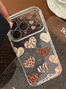 复古爱心豹纹透明手机壳，兼容 17、16、15、14、13、12、11 - 無色 - 查看 4