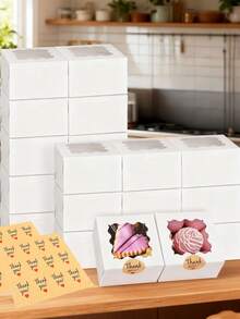 Hộp bánh quy màu trắng, 12 chiếc/1 hộp, kích thước 4x4x2.5 inch (khoảng 10.2 x 10.2 cm), có cửa sổ, thích hợp đựng bánh ngọt nhỏ, đồ ăn nhẹ, tráng miệng, bánh nướng, bánh rán, bánh macaron, dâu tây, sô cô la, kẹo (có kèm nhãn dán). - trắng - Xem 8