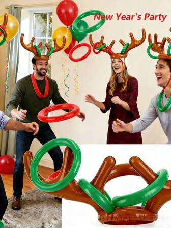 10pcs Inflatable Reindeer Props, Suitable For Occasions Such As Christmas, Thanksgiving, Christmas Parties, Wedding Parties, Valentine's Day, Etc. They Can Also Be Used As Props For Adult Team Games For Team Collaboration Activities.