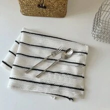 1/2/6pcs Korean INS Style Black & White Striped Knitted Placemats, Photography Backdrop And Table Mats, Suitable For Holidays And Home Decor - Multicolor - View 7