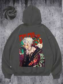 Men's Anime Hoodie With Vibrant Street Art Print - Bold Graphic Design Inspired By Pop Culture And Urban Fashion, Perfect For Fans Of Manga, Harajuku Style And  Streetwear - Great For Casual Wear, Concerts And Everyday Outfits - 灰色 - 查看 3
