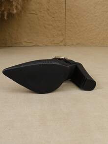 Women's Pointed Toe Stiletto Heel Backless Fashion Champagne/Black/White Sexy High Heel Pumps With Ankle Strap, Ladies Shoes - Black - View 7