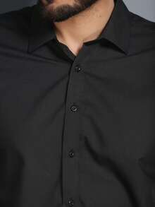 Camisa social slim fit manga longa masculino - Preto - Visão 6