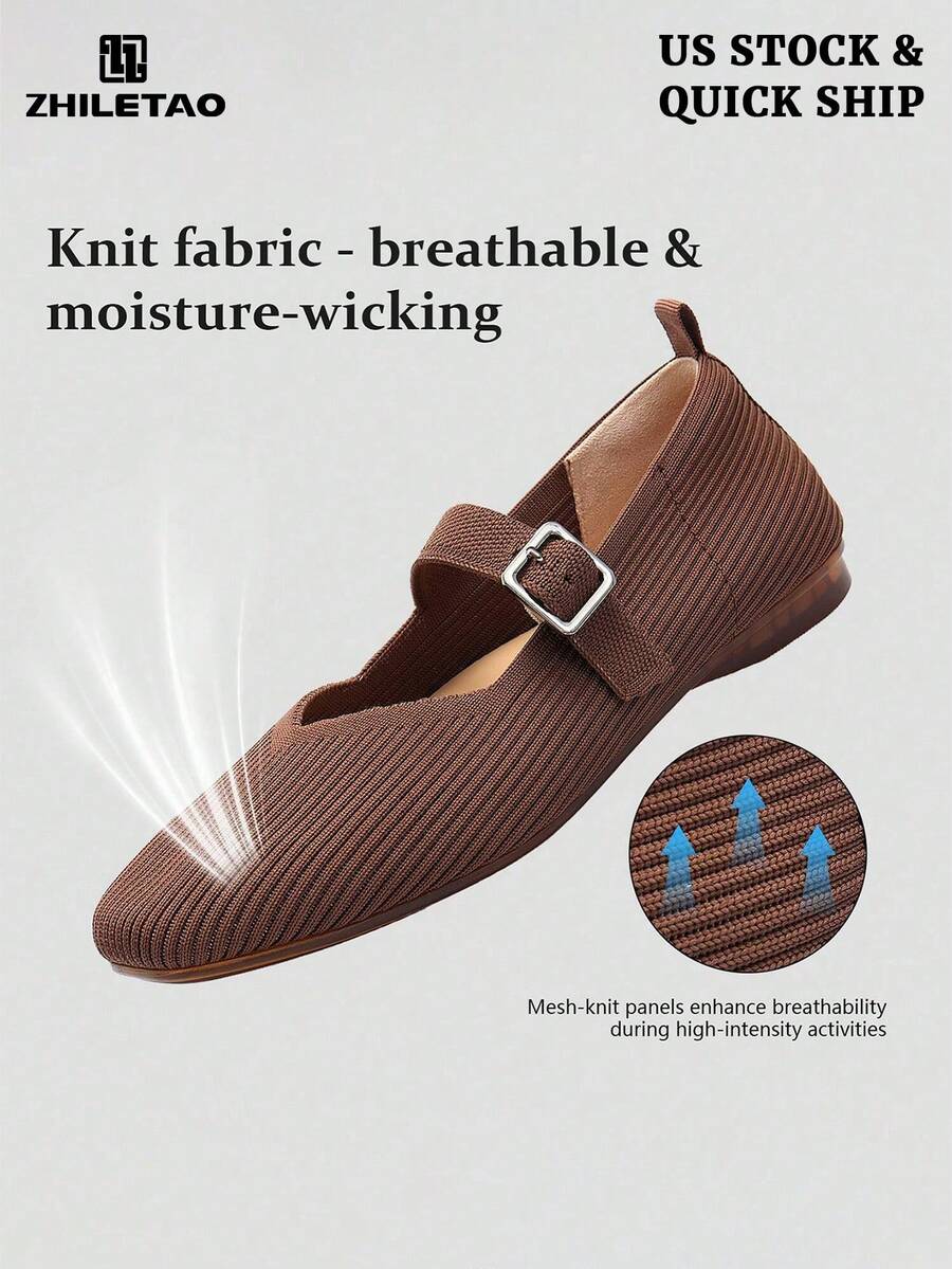 Women's Flats Round Toe V-Shaped Mouth Comfort Daily Casual Commut Low Wedge Ankle Strap Adjustable Buckle Flats Shoes For Valentine's Day - 棕色 - 查看 1