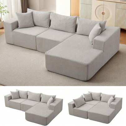 Hodeffior 108" Modular Sectional Sofa, With Right Chaise, Cloud Couch, L-Shaped Boneless Design, Compressed Sofa Bed, No Assembly Required, For Living Room