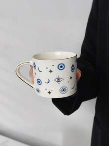 1 Set Ramadan Elements Creative Cup & Saucer Set, Demon Eye Luxury Gold Ceramic Cup, Star & Moon Couple Mugs, Water Cup, Latte Coffee Cup, Ideal For Ramadan - Multicolor - View 12