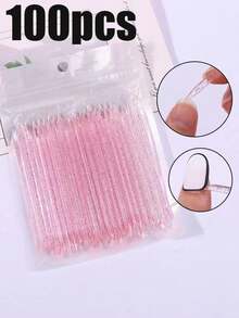 100支/50支/20支装粉色双头水晶美甲胶笔，配有果冻胶卸甲液、角质层推棒、粉刷和印花工具，一次性单根睫毛嫁接水晶微型刷 - 彩色 - 查看 8