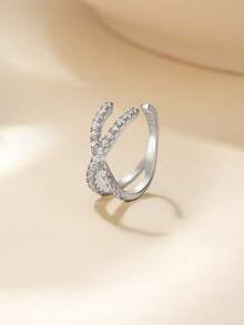 1Pc S925 Sterling Silver Classic Figure-Eight Shape Cubic Zirconia Ear Cuffs Non-Piercing Earrings For Women Daily Wear Cute Small Clip-On Cartilage Earrings 18K Gold Plated Dainty Ear Clip Piercings Earrings - Figure-eight - View 3